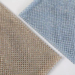 Luxury 100% Polyester Knitted Rhinestone Mesh Stretch Bridal Beaded Fabric Diamonds for Wedding Dresses Bags Shoes Boys