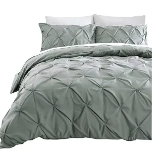 Luxury 100% Polyester Microfiber Pinch Flower Pleat Pintuck Wedding Queen Comforter Duvet Cover Set 4 Piece Home