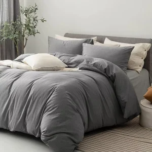 Luxury 100% Washed Cotton Duvet Cover in Modern Design Solid Color