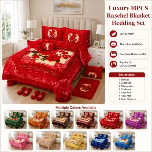 Luxury 10PCS Heavy Raschel Blanket Set King Size Floral Bedding Set for USA Canada Market