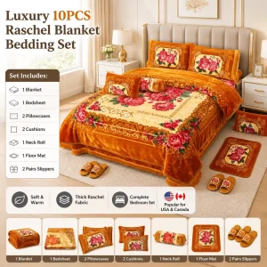 Luxury 10PCS Raschel Blanket Bedding Set King Size Winter Warm Heavy Blanket Set with Bedsheet Pillowcases Cushions Slippers