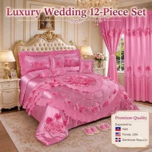 Luxury 12 Piece Wedding Bedding Set Bridal Bedspread Collection King Size with Curtains