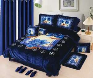 Luxury 12Pc Raschel Comforter Set Modern Knitted Thickened All Season Warm Plush Blue Floral 100% Polyester Duvet Cover for Home