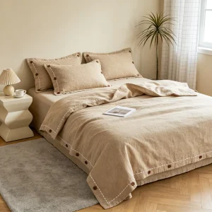 Luxury 175 GSM 100% Flax Pure Washed Linen Woven Solid Pattern Bedding Set Soft Eco-friendly Twin Size Duvet Cover