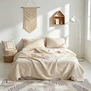 Luxury 175 GSM 100% Flax Stone Washed Woven Linen Bedding Set Soft Eco friendly 300tc Thread Count All Season Full Size ShiSilk