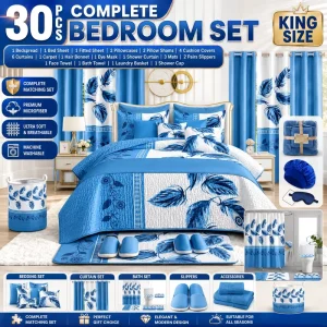 Luxury 30 Pieces Complete Quilted Bedding Set with Matching Curtains Ensemble De Literie Avec Rideaux