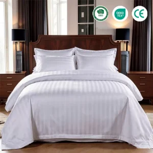 Luxury 300TC 100% Cotton Hotel Bed Linen Set Soft White Duvet Cover Flat Sheet Pillowcase for Hotel Linen Wholesalers