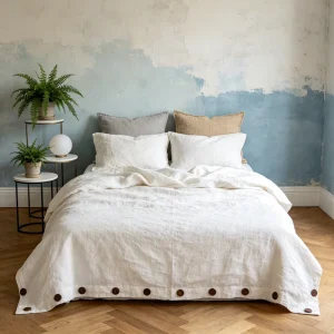 Luxury 300tc 100% French Linen Woven Solid Pattern Soft Eco-friendly Queen Size Duvet Cover Set Sheet Pillowcases All-Season
