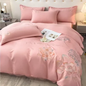 Luxury 3D Floral Embroidery Printed Bed Sheet Duvet Cover Set Modern Floral Pattern for Bedroom Hotel Use