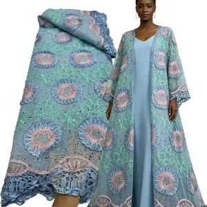 Luxury 3D Flower Embroidery Guipure Rhinestone Lace Fabric for African Dresses
