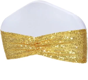 Luxury 3mm Stainless Steel Chair Sash Gold Glitter Decorative Band Wedding Banquet Hotel Party Romantic Elegant High Density Bow