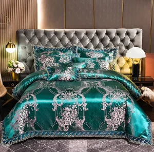 Luxury 4-Piece Jacquard Satin Bedding Sets Printed Bed Sheets for Home Use