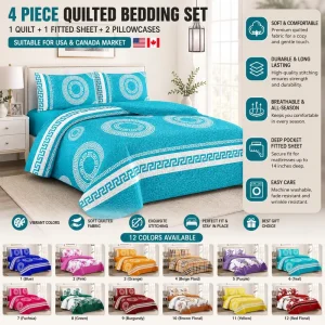 Luxury 4pcs Quilted Bedding Set 1 Quilt 1 Fitted Sheet 2 Pillowcases Factory