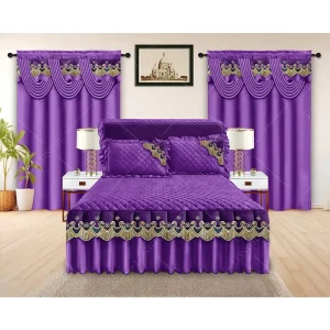Luxury 5 Piece Bed Skirt Set with Matching Curtains Queen Size Bedspreads Set for Bedroom