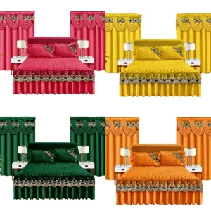 Luxury 5 Piece Bedding Set Quilted Double Queen Size Bed Skirt Lace Curtain Pillowcases for Home Textile Summer Season