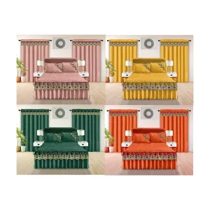 Luxury 5 Piece Bedding Set Quilted King Size Bed Skirt Lace Curtain Pillowcases in Stock Bed Sheet Set