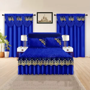 Luxury 5 Pieces Bed Skirt Set with Matching Valance Curtains Quilted Bedding Set