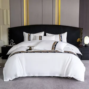Luxury 5 Star Hotel 100% Egyptian Cotton 300 Thread Count Bed Sheet Set With Ribbon Border Bedding Set Bed Linen Set