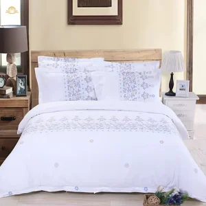 Luxury 5 Star Hotel Bedding Set 4pcs Queen Size White 100% Cotton 300 TC Embroidered Bed Sheets Floral Pattern