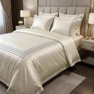 Luxury 500TC Egyptian Cotton Bedding Set 4pcs Elegant Strip Embroidery White Bedding Set Cotton
