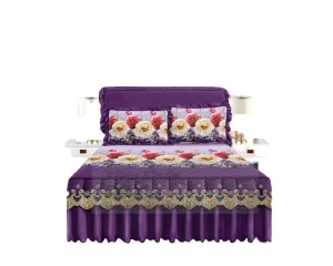 Luxury 5pcs Quilted Lace Ruffles Bedskirt Valance Curtains Modern Geometric Quality Flower Printed Fabric 5 Pieces Bed Skirt