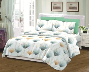 Luxury 6 Pcs Comforter Set Flower Print Knitted Microfiber Duvet Cover Sheet Pillowcase All Season Breathable