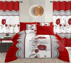 Luxury 8 Pieces Bedding Set With Curtains Printed Bed Sheet Fitted Sheet Pillowcases Home Bedroom Set