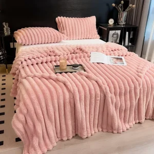 Luxury Adult Striped Flannel Fleece Throw Blanket Double Reversible and Colorful Lightweight Wearable