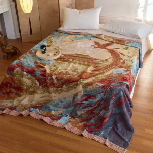 Luxury American Style 400TC Bedspread Set Big Red Dragon Embroidery Ruffles Cotton Breathable Wedding Bed Cover for Home 4