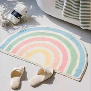 Luxury Animal Pattern Polyester Fluffy Microfiber Rainbow Anti Slip Circle Fun Bath Mat Carpet Rug for Kid Bathroom
