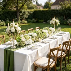 Luxury Artificial Flower Table Runner for Wedding Decor White and Green Silk Hydrangea Flower Arrangement 41 Inch Flower Runner