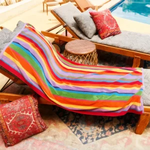 Luxury Beach Towel 100% Cotton Striped Woven Rainbow Beach Towel Support Personalized Customization