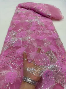 Luxury Beaded Lace Fabric Embroidered Sequins Stretch Woven 100% Polyester Lightweight Plain Style Bridal Sequin for Accessory