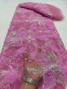 Luxury Beaded Lace Fabric Embroidered Sequins Stretch Woven 100% Polyester Lightweight Plain Style Bridal Sequin for Accessory
