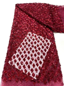 Luxury Beaded Lace Fabric Embroidered Sequins Stretch Woven Breathable Water Resistant Plain Style Bridal Sequin Fabric