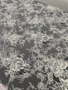 Luxury Beaded Lace Fabric with Embroidery & Boning Rope High end Material for Wedding Dresses