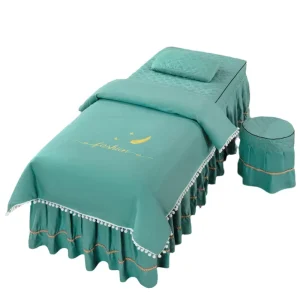 Luxury Beauty SPA Massage Table Sheet Set 4 Piece Premium Facial Bed Full Cover With Skirt Fabric