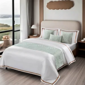 Luxury Bed Runners and Matching Pillows Green Queen Size Bed Runners Scarf Hotel Custom Logo Bed Runner and Cushion Set