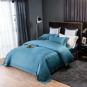 Luxury Bed Sheet Set 4 Piece Customized Size Printed Fitted Sheet Bedding Set with Curtains