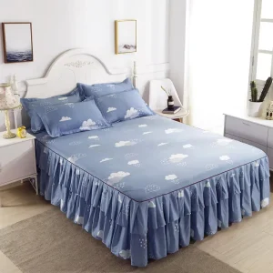 Luxury Bed Skirt Sheet Set Home Embroidery Floral Bed Skirt Bedsheets Sets