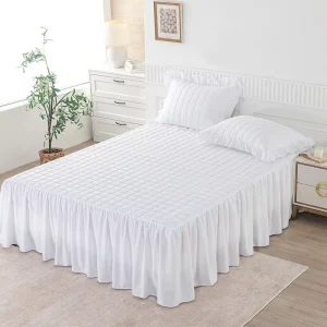 Luxury Bed Skirt White Ruffled Mattress Protector Elastic Band Solid Color Quilted Skin Friendly Bedding Polyester Hotel Home