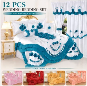 Luxury Bedding 12pcs Comforter Set Wedding Room Bed Sheet Set With Curtains