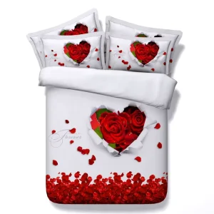 Luxury Bedding Sets Bed Sheet 4 Pcs JF353 the Red Roses Retail Comforter Bedding Set 3D Printed Duvet Cover Flat Sheet