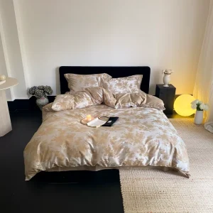 Luxury Big Jacquard Lyocell Cotton Plant Bed Sheet Duvet Cover Pillowcases Set Eco-Friendly Home Textile Bedding Set