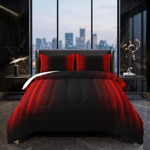 Luxury Black and Red Abstract Comforter Set 3D Gradient Print Soft Microfiber Bedding Set
