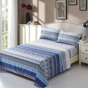 Luxury Bohemian Style 4pcs Microfiber Bedding Sets Printed Flat Fitted Sheet and Pillowcase King Queen Sizes