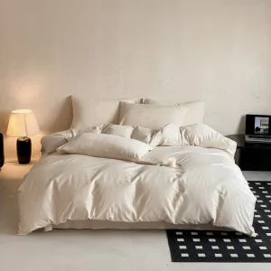 Luxury Breathable Cotton Linen Jacquard Bedding Set Yarn Dyed 4 Piece Duvet Cover Bed Sheet Set for Home Hotel Bedroom