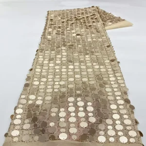 Luxury Champagne Gold Mixed Round Sequin Mesh Hollow Grid Glitter Disc Tulle for Evening Dress Bridal Veil Decor