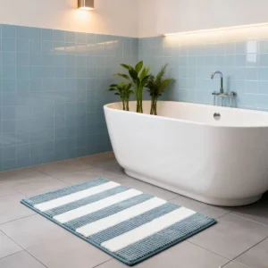 Luxury Chenille Non Slip Bath Mat Set with PVC Backing for Bathtub & Shower Area