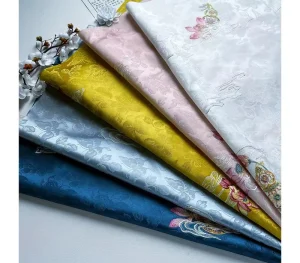Luxury Chinese Lotus 100% Polyester Embroidery Fabric Soft Silky Drape Material for Abaya Dress Hijab Home Textile